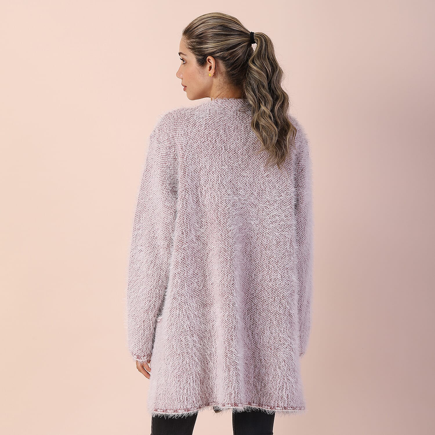 Geometric Pattern Winter Coatigan with Pockets (Size 48in CB 33in - Size 8-20) - Pink