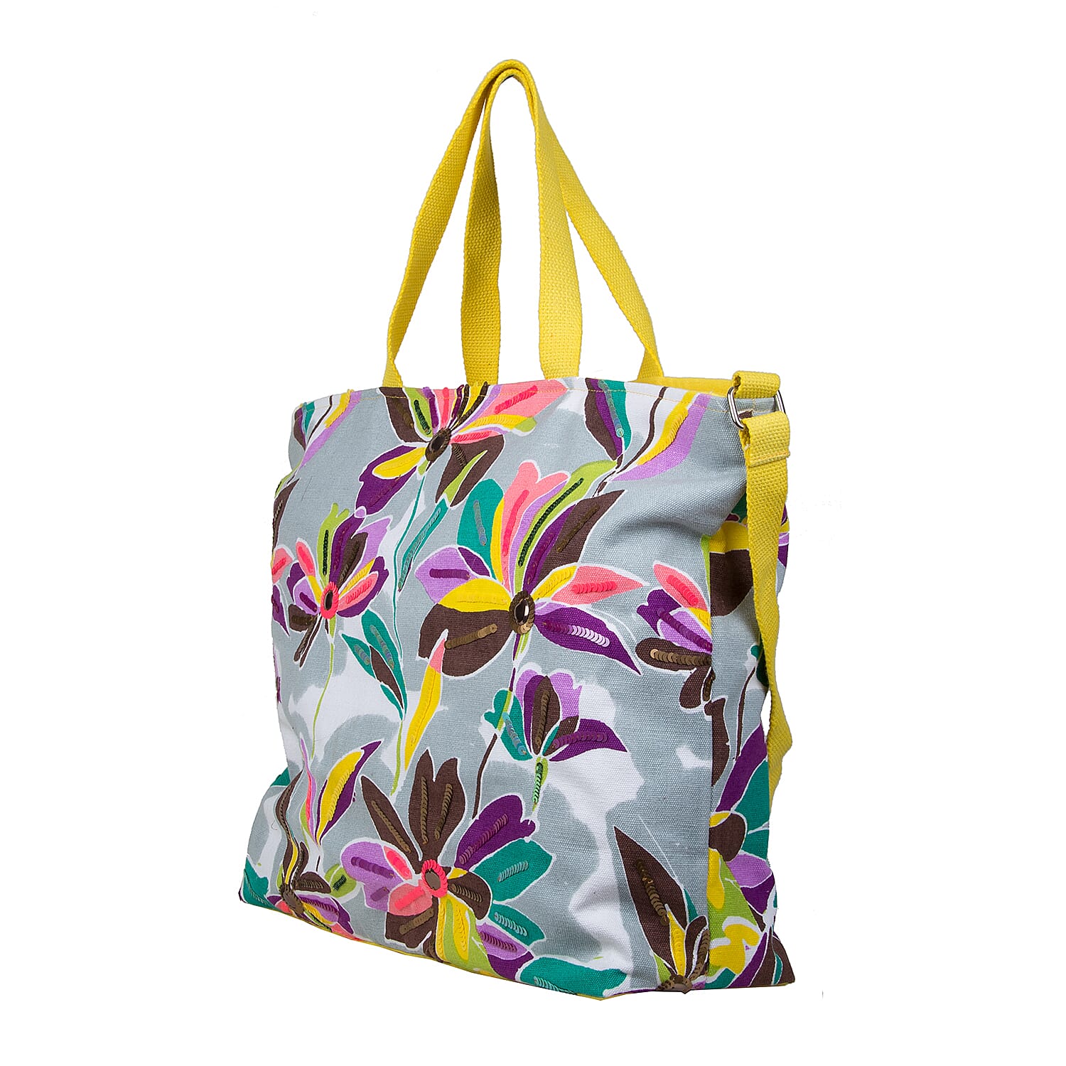 Bulaggi Collection - Flower Design Bess Shopping Bag in Yellow and Multi (Size 39x12x35cm)