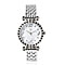 STRADA Japanese Movement Black Austrian Crystal Studded White Dial Water Resistant Watch with Chain Strap in Silver Tone