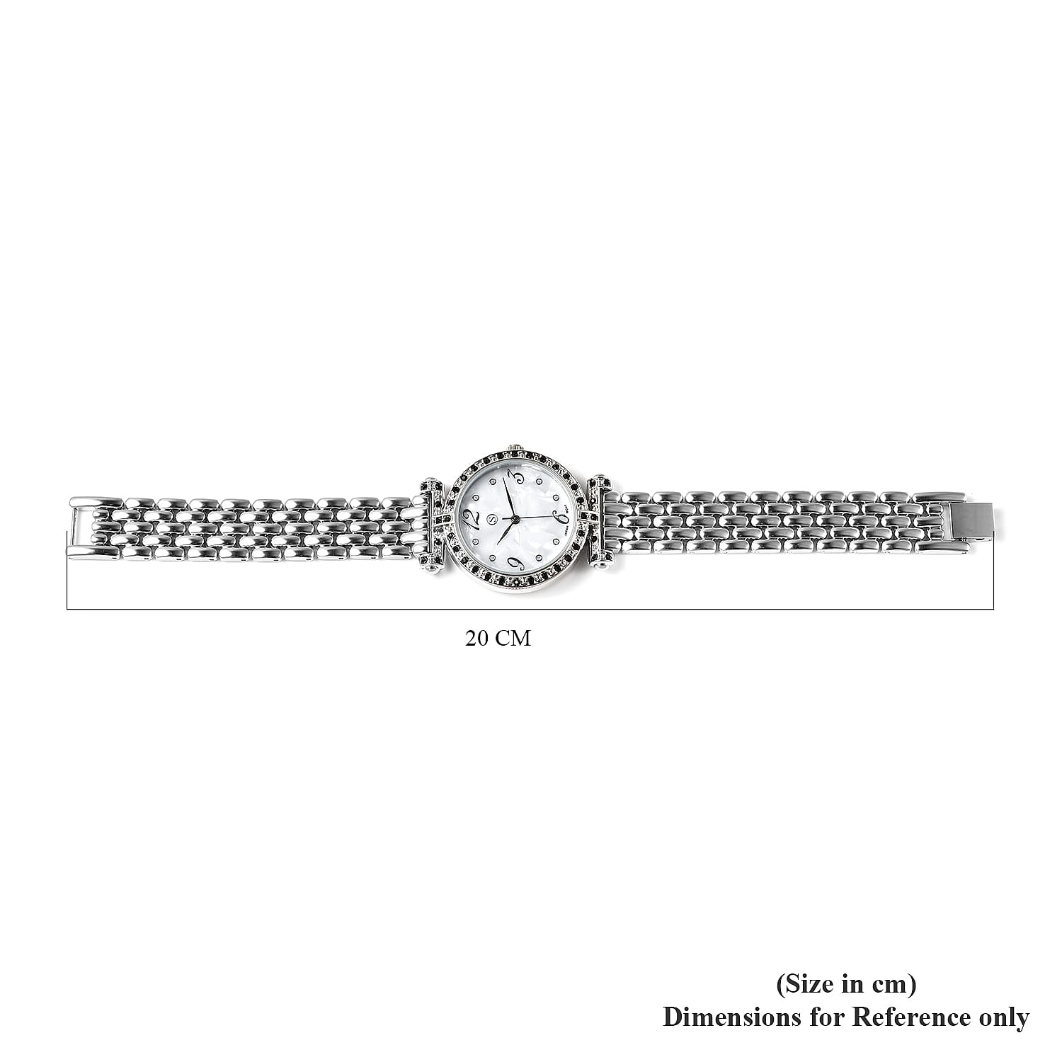 STRADA Japanese Movement Black Austrian Crystal Studded White Dial Water Resistant Watch with Chain Strap in Silver Tone