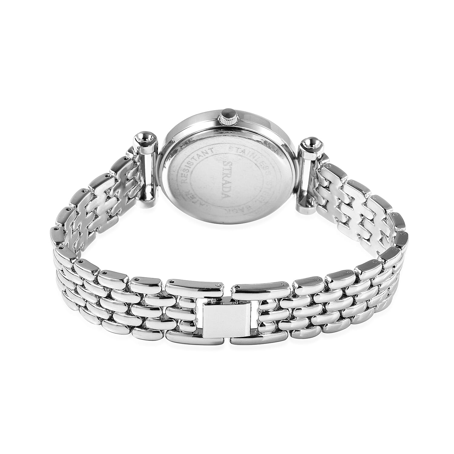 STRADA Japanese Movement Black Austrian Crystal Studded Black Dial Water Resistant Watch with Chain Strap in Silver Tone