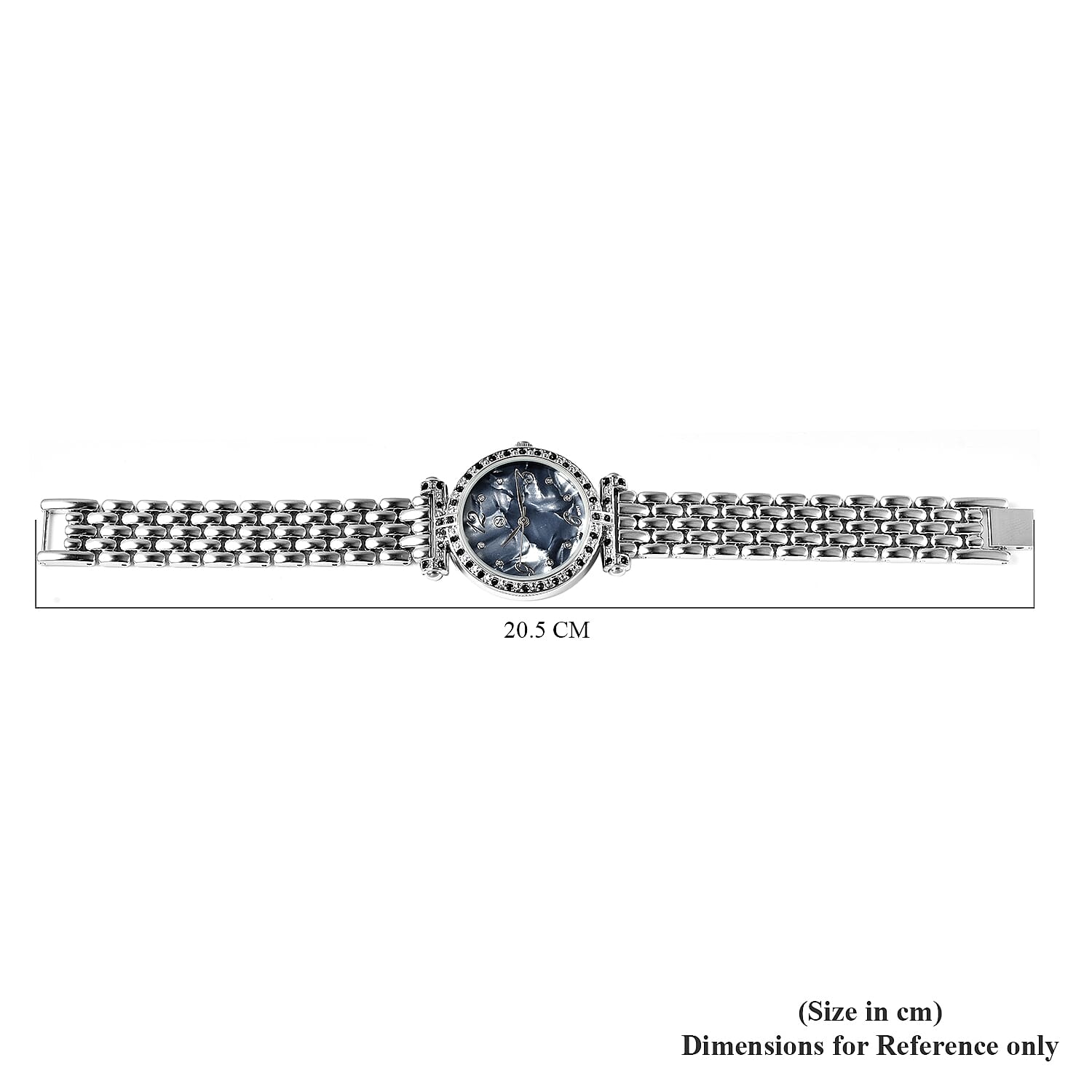 STRADA Japanese Movement Black Austrian Crystal Studded Black Dial Water Resistant Watch with Chain Strap in Silver Tone