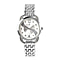 STRADA Japanese Movement Swirl Design White Austrian Crystal Studded Watch - Silver Tone