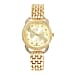 STRADA Japanese Movement Swirl Design White Austrian Crystal Studded Watch - Yellow Gold Tone