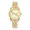 STRADA Japanese Movement Swirl Design White Austrian Crystal Studded Watch - Yellow Gold Tone