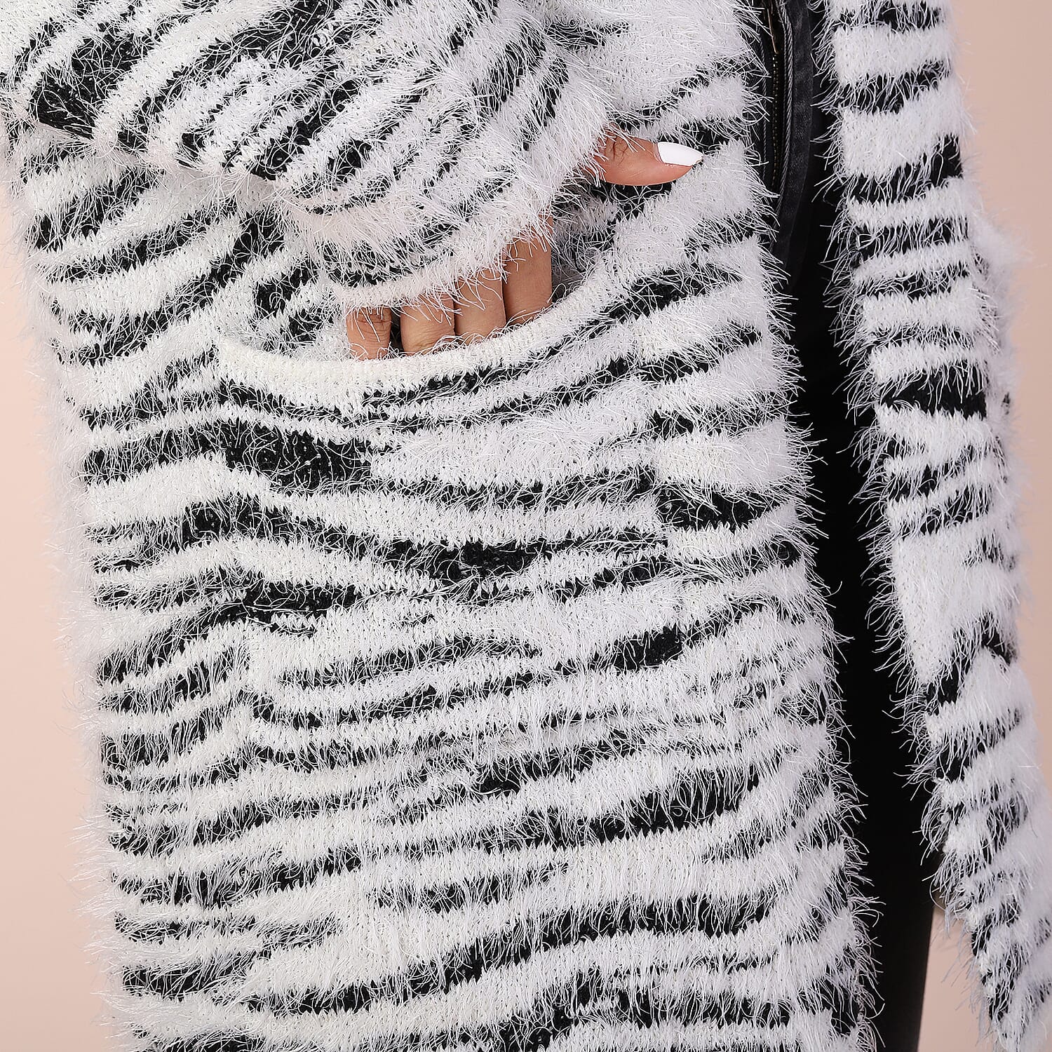 Zebra Pattern Winter Coatigan with Two Pockets  (Size 48in CB 33in - Size 8-20) - White and Black