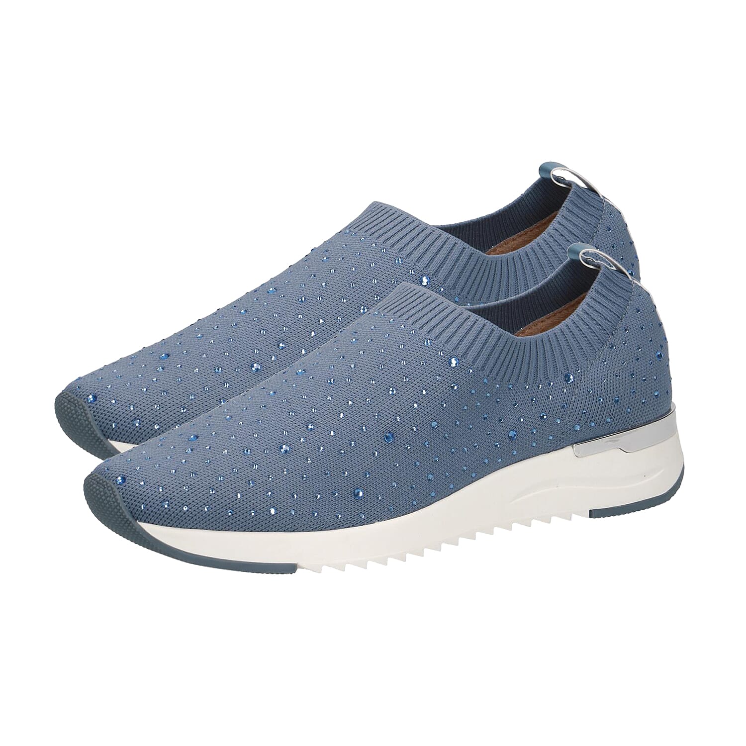 Caprice Knit Embellished Leather Trainers in Blue (Size 5)