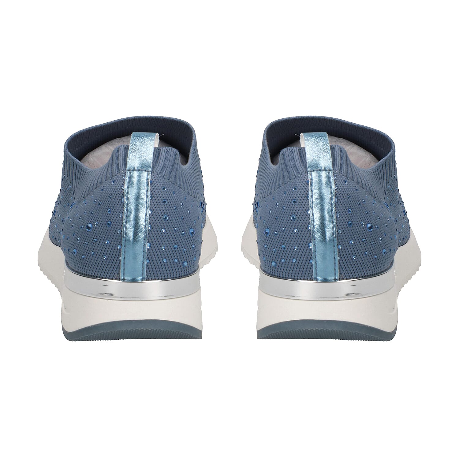 Caprice Knit Embellished Leather Trainers in Blue (Size 5)