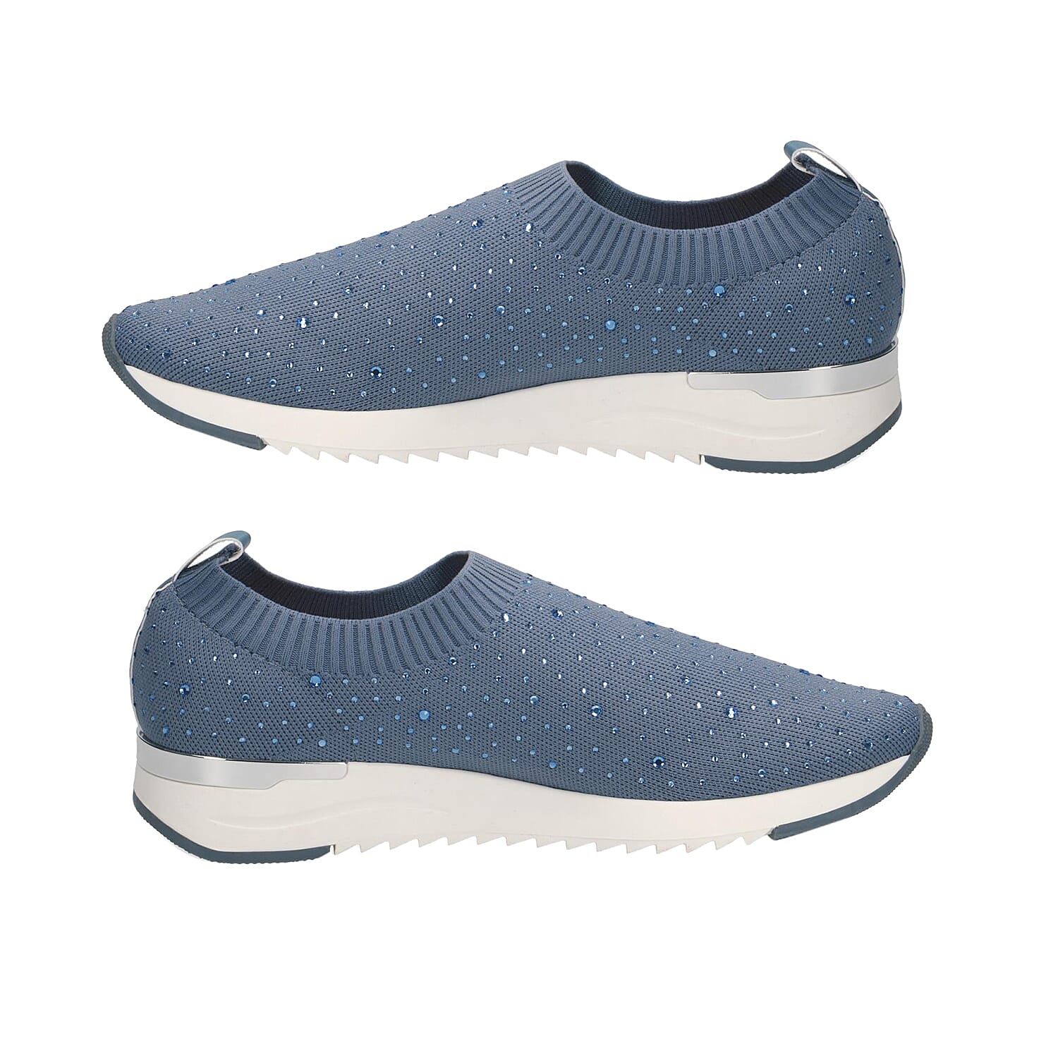 Caprice Knit Embellished Leather Trainers in Blue (Size 5)