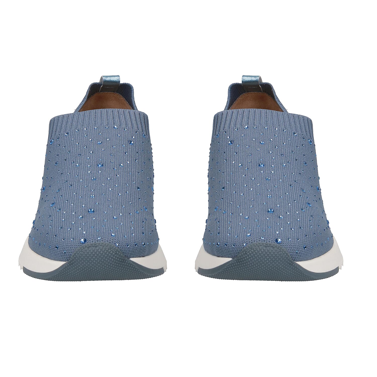 Caprice Knit Embellished Leather Trainers in Blue (Size 5)