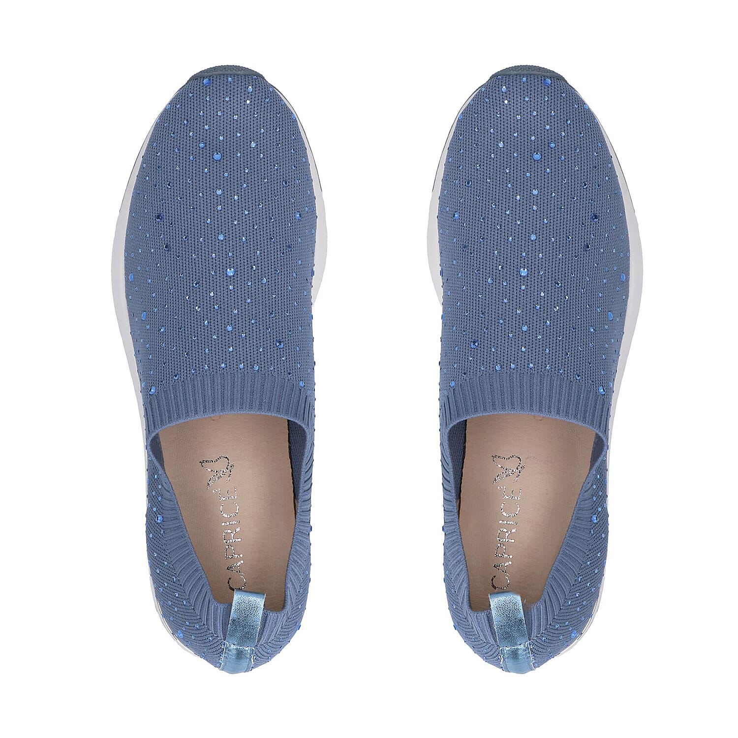Caprice Knit Embellished Leather Trainers in Blue (Size 5)