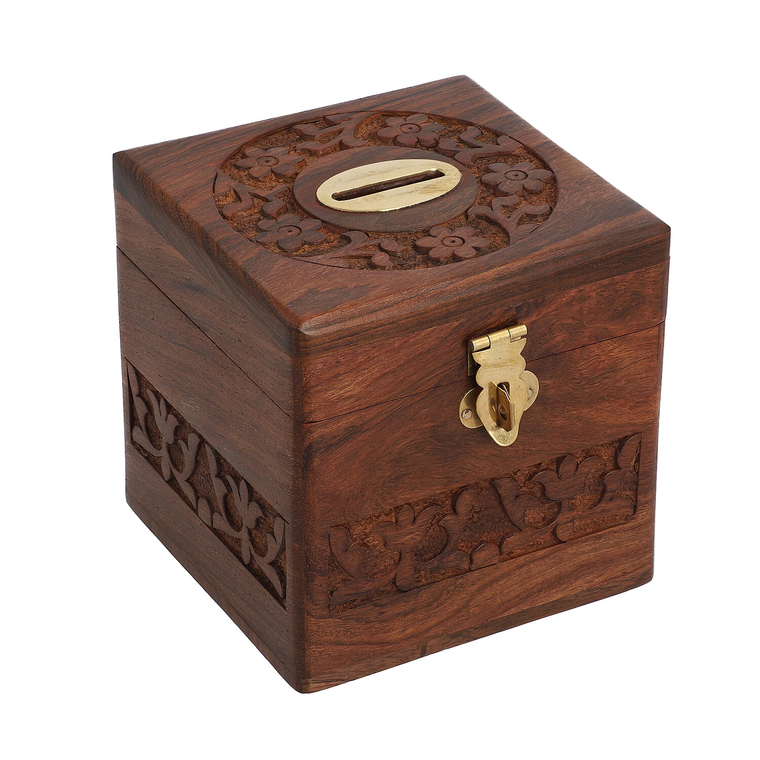 Wooden Handmade Coins Storage Money Bank with Carving Work Piggy Bank for Kids - (Size 10 Cm)