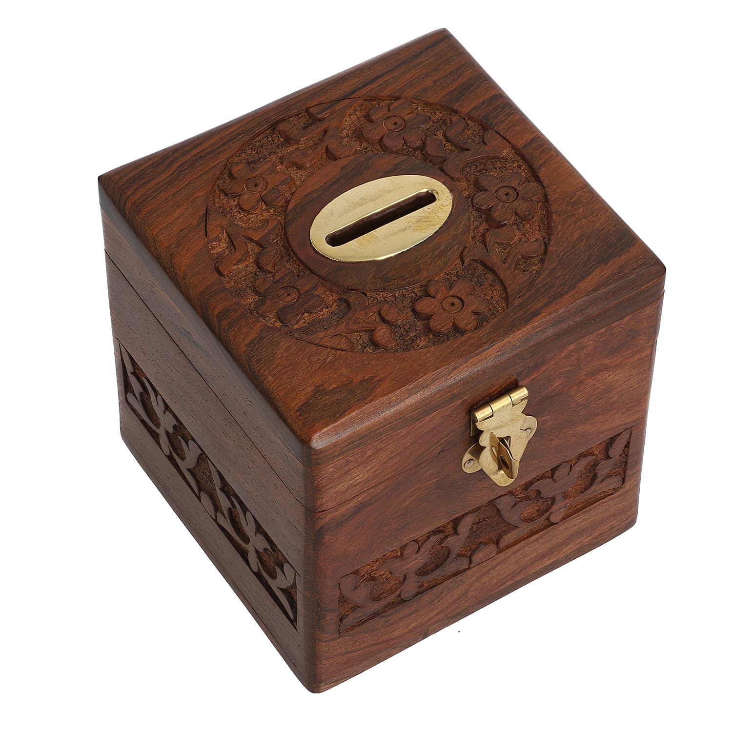 Wooden Handmade Coins Storage Money Bank with Carving Work Piggy Bank for Kids - (Size 10 Cm)