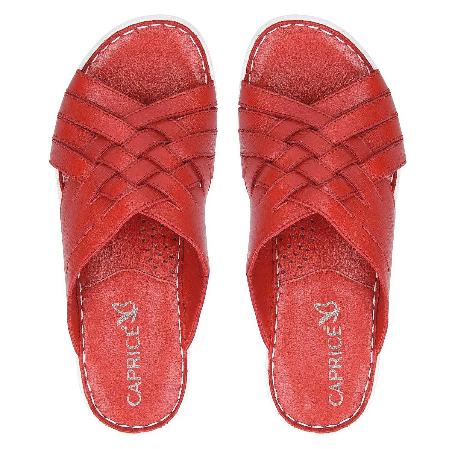 Caprice Nappa Leather Slider Sandal in Red (Size 3)