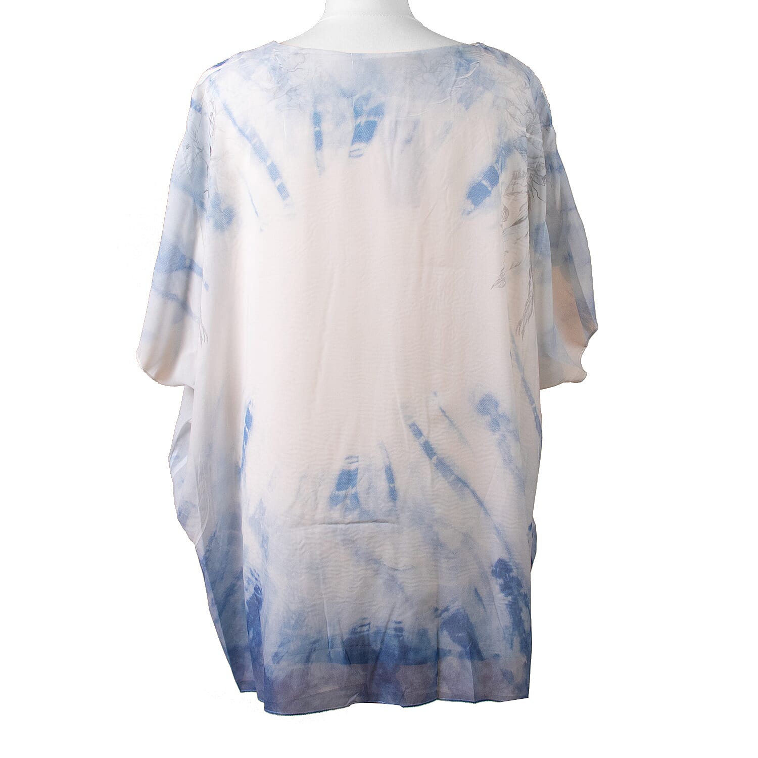 Urban Mist White and Blue Top with Feather Print (Inside Layer - 100% Cotton & Outside Layer - 100% Viscose, Size Up to 18)