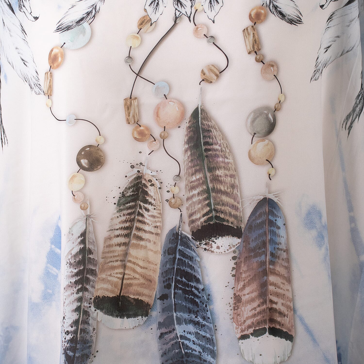 Urban Mist White and Blue Top with Feather Print (Inside Layer - 100% Cotton & Outside Layer - 100% Viscose, Size Up to 18)