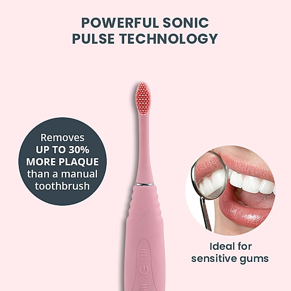 Silicone Electric Toothbrush with USB Charging Cable (Size 20x3x3Cm) - Pink