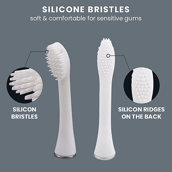 Silicone Sonic Toothbrush with USB Charging Cable with 3 Interchangeable Heads (Size 20x3x3Cm) - White