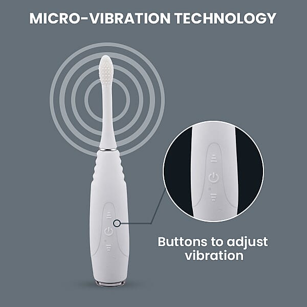 Silicone Sonic Toothbrush with USB Charging Cable with 3 Interchangeable Heads (Size 20x3x3Cm) - White