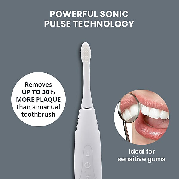 Silicone Sonic Toothbrush with USB Charging Cable with 3 Interchangeable Heads (Size 20x3x3Cm) - White