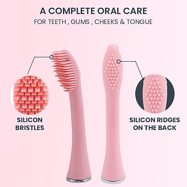 Set of 3 Silicone Sonic Toothbrush Heads (Size 8x1Cm) - Pink