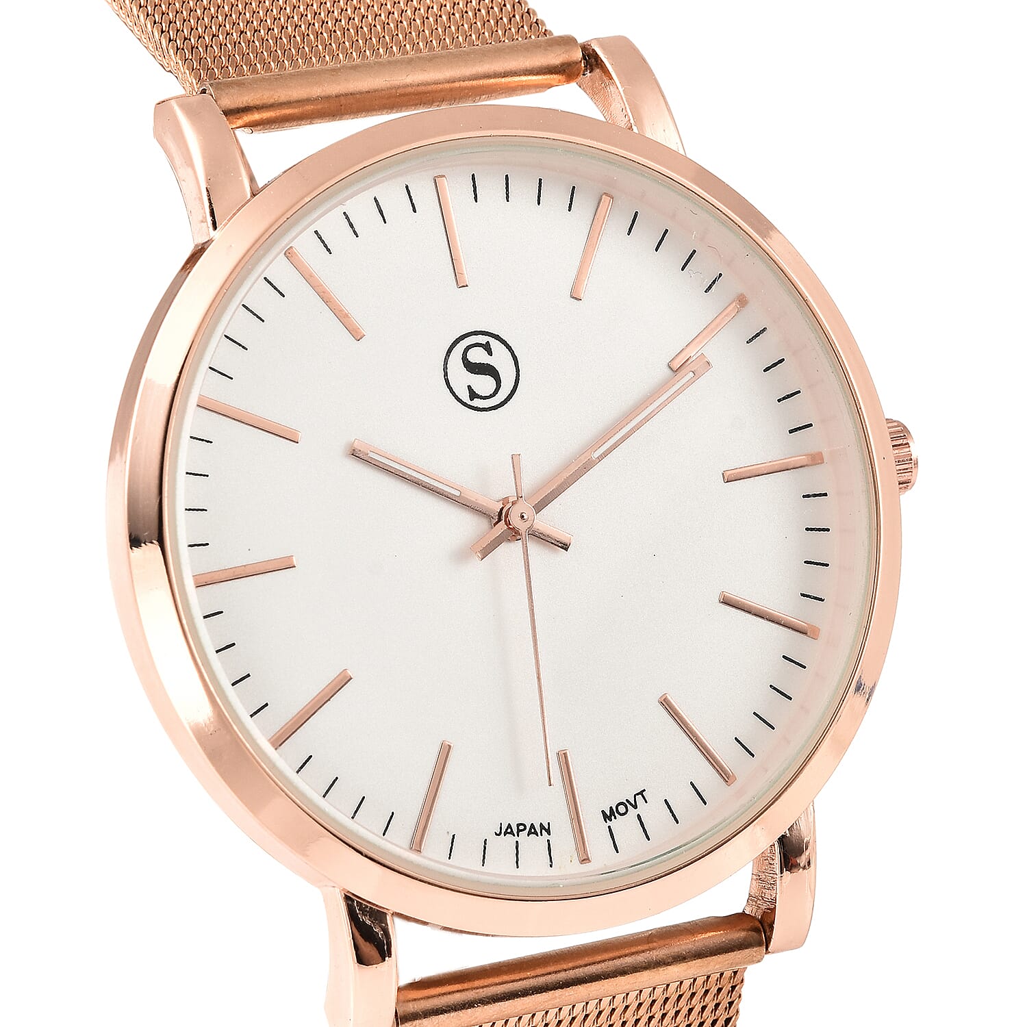 STRADA Japanese Movement Water Resistant Watch with Stainless Steel Back and Mesh Style Strap in Rose Gold Tone