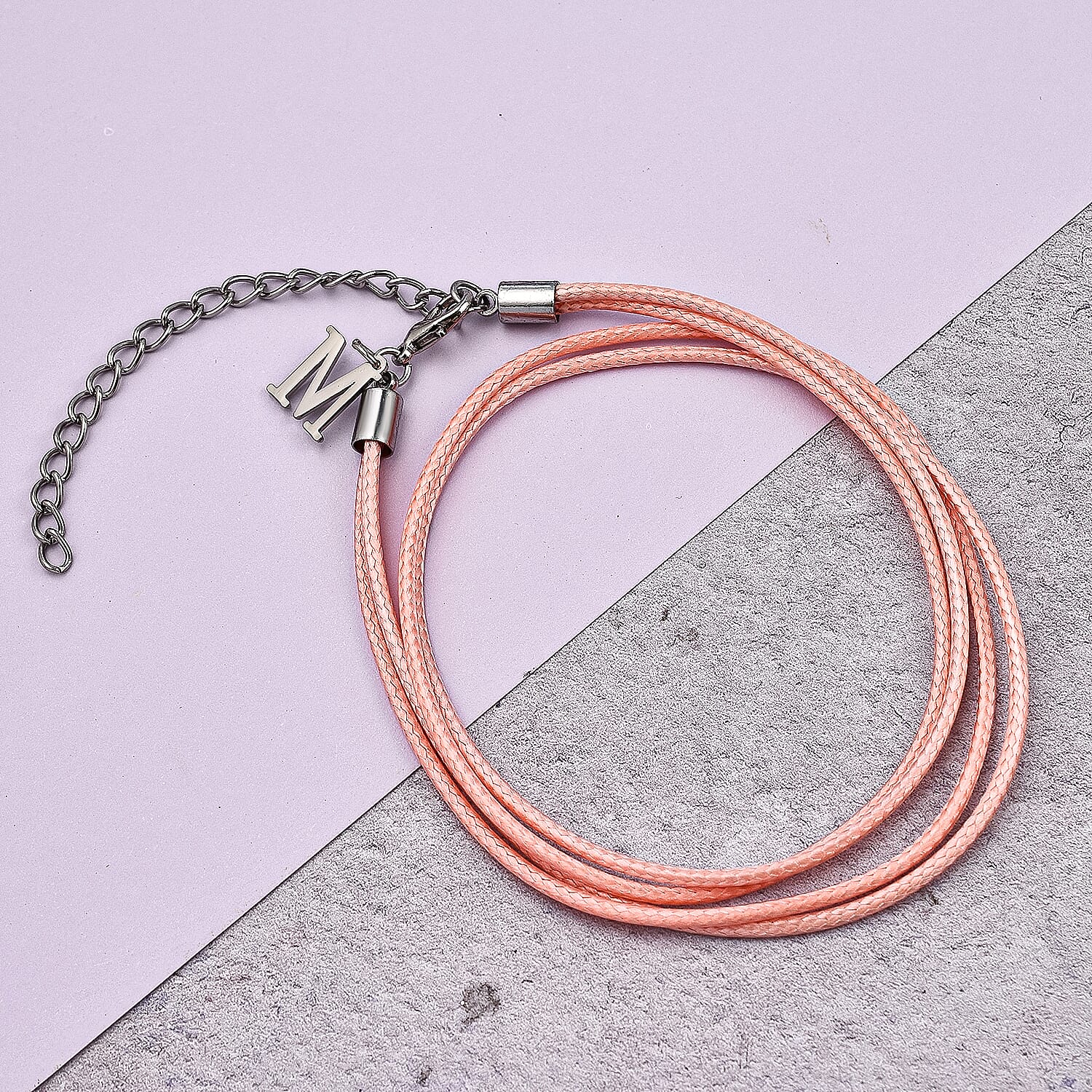 Maelle- Recognition Bracelet (Size 7- 8.5 with Extender) with M Charm in Peach Colour