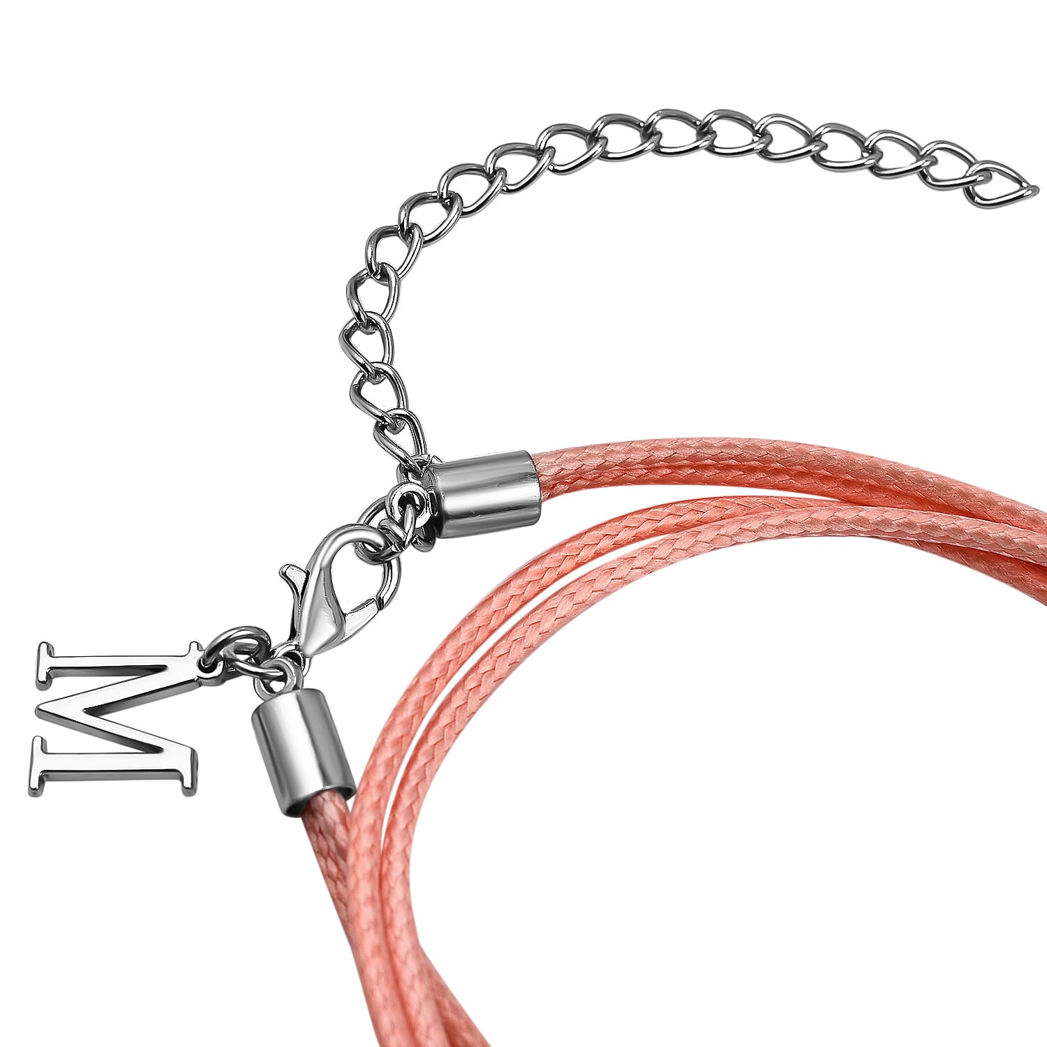 Maelle- Recognition Bracelet (Size 7- 8.5 with Extender) with M Charm in Peach Colour