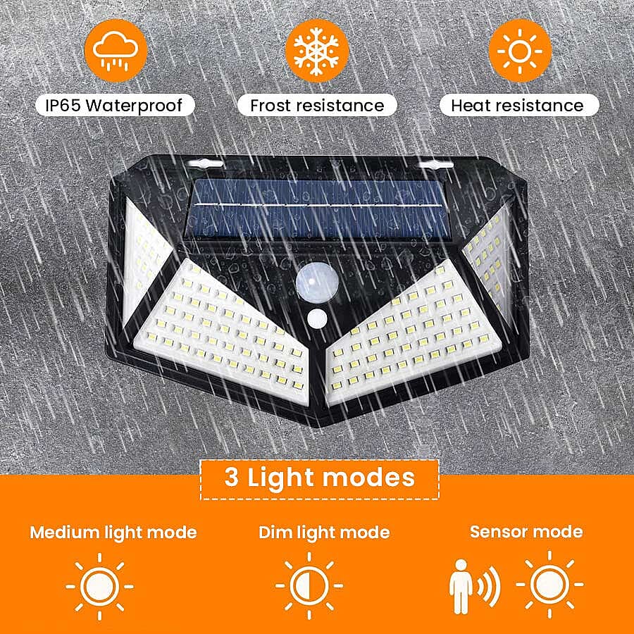 2 Piece Set- 114 LED Solar Powered PIR Motion Sensor Waterproof Outdoor Wall Light (Size 18.5x12.5x6cm) - Black