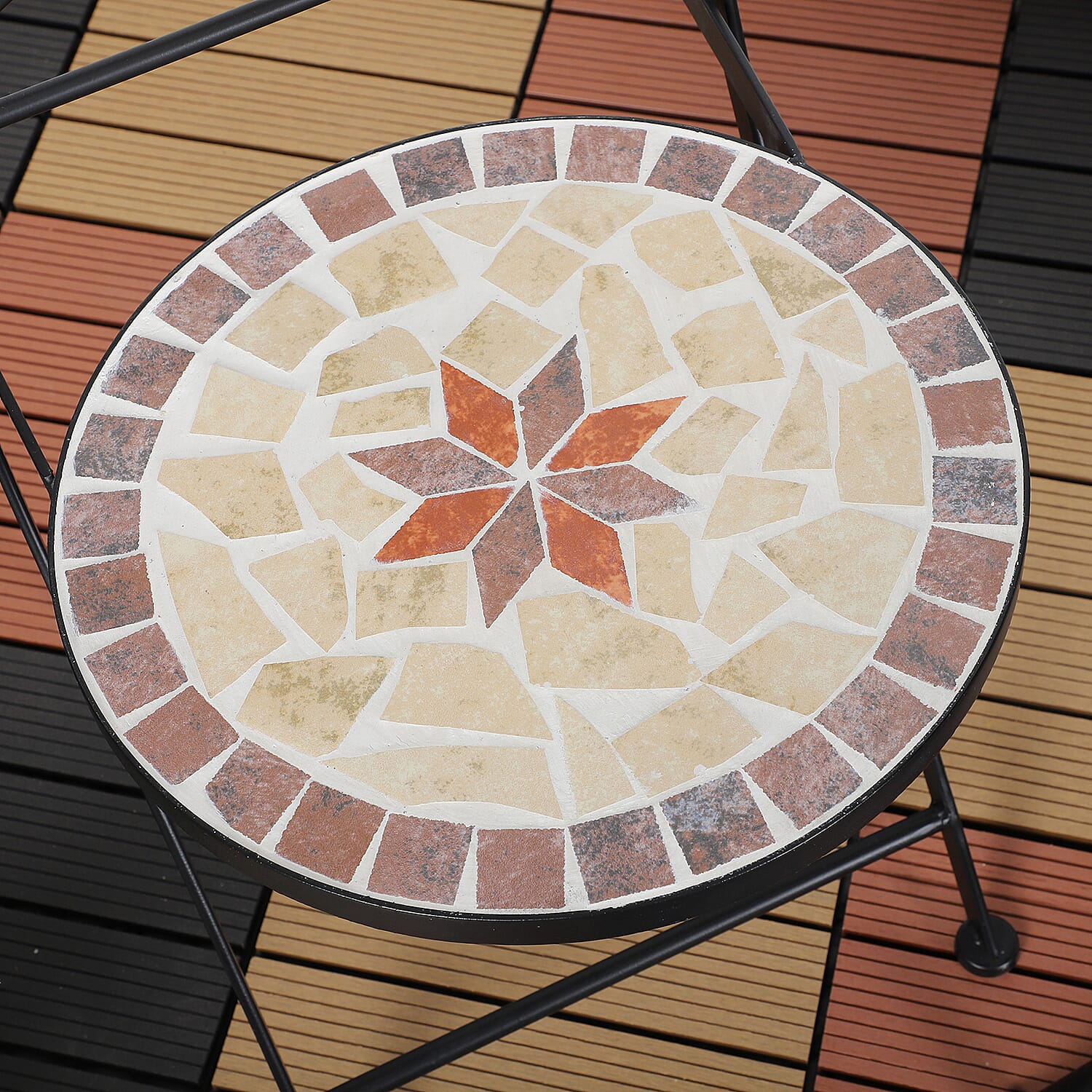 3 Piece Set - Square Pattern Mosaic Bistro Set Table (Size:60x60x70Cm) and 2 Chairs (Size:39x44x90Cm) - Khaki