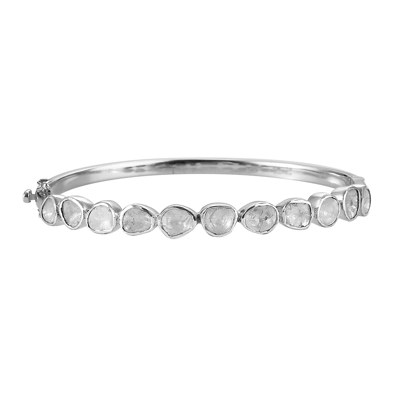 Artisan Crafted Polki Diamond Bangle (Size 7) in Sterling Silver 3.00 Ct, Silver wt 19.00 Gms