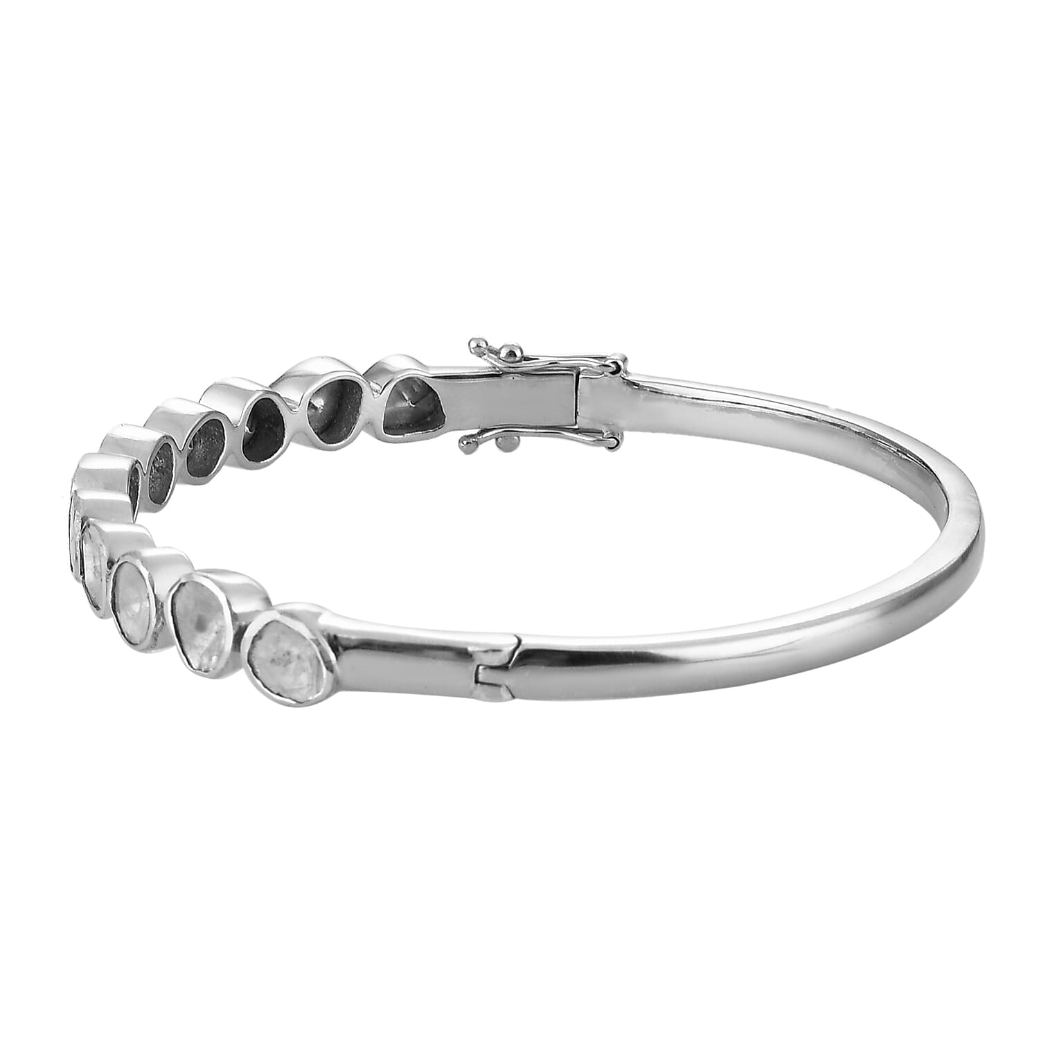 Artisan Crafted Polki Diamond Bangle (Size 7) in Sterling Silver 3.00 Ct, Silver wt 19.00 Gms