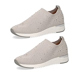 Caprice Knit Embellished Leather Trainers in Beige (Size 3)