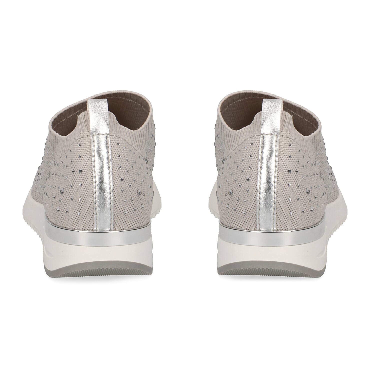 Caprice Knit Embellished Leather Trainers in Beige (Size 3)