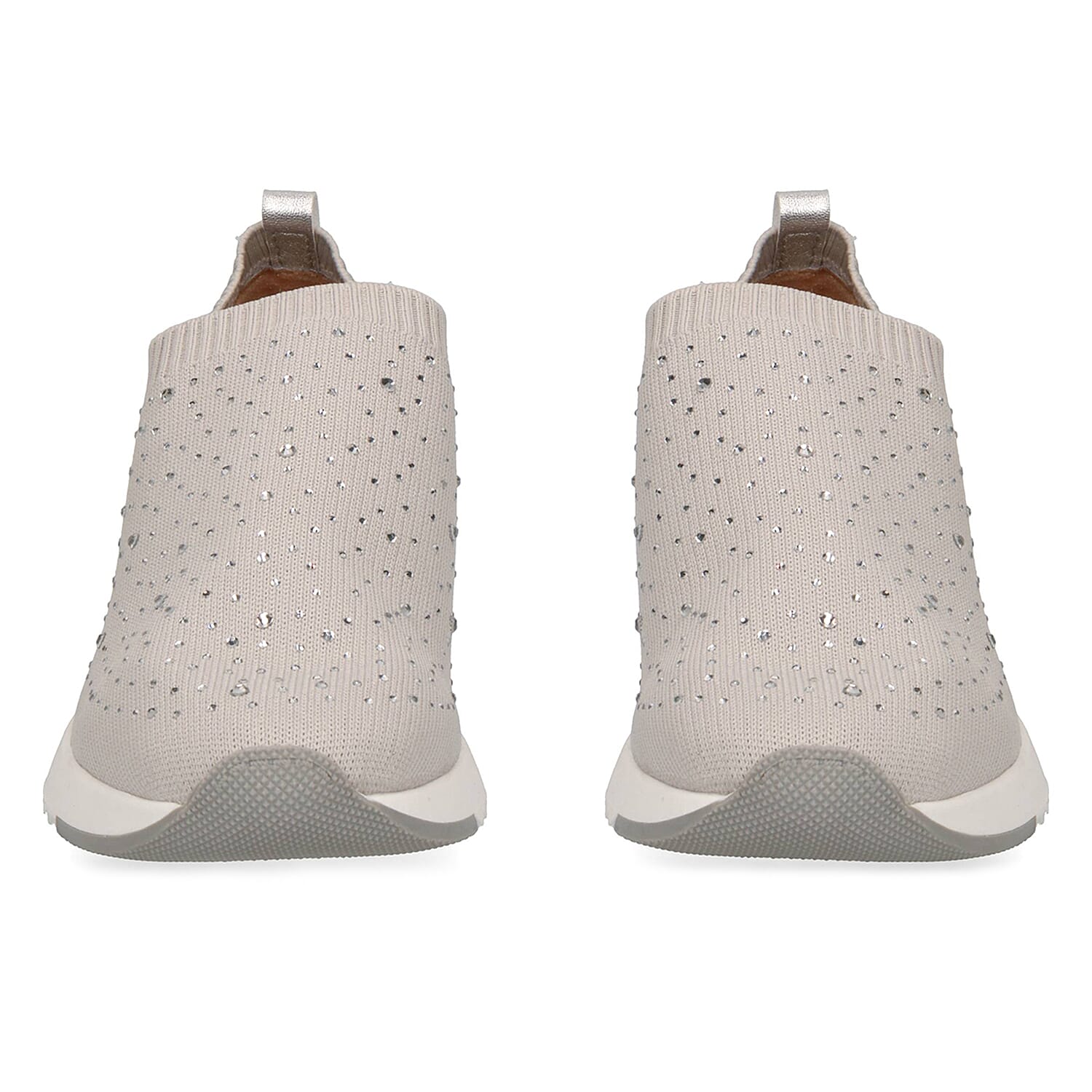 Caprice Knit Embellished Leather Trainers in Beige (Size 3)