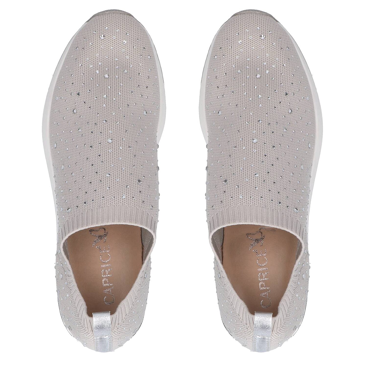 Caprice Knit Embellished Leather Trainers in Beige (Size 3)