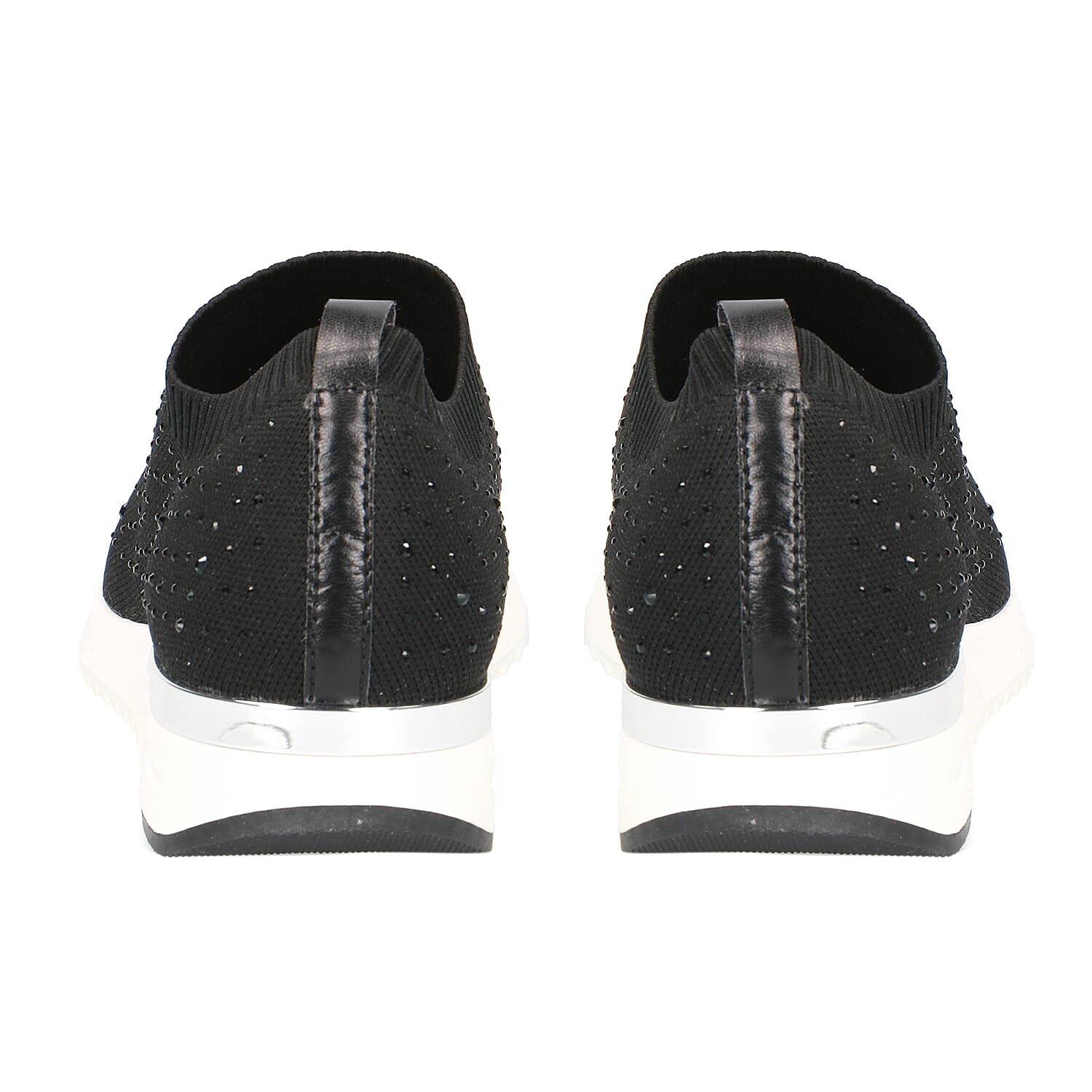 Caprice Knit Embellished Leather Trainers in Beige (Size 3)