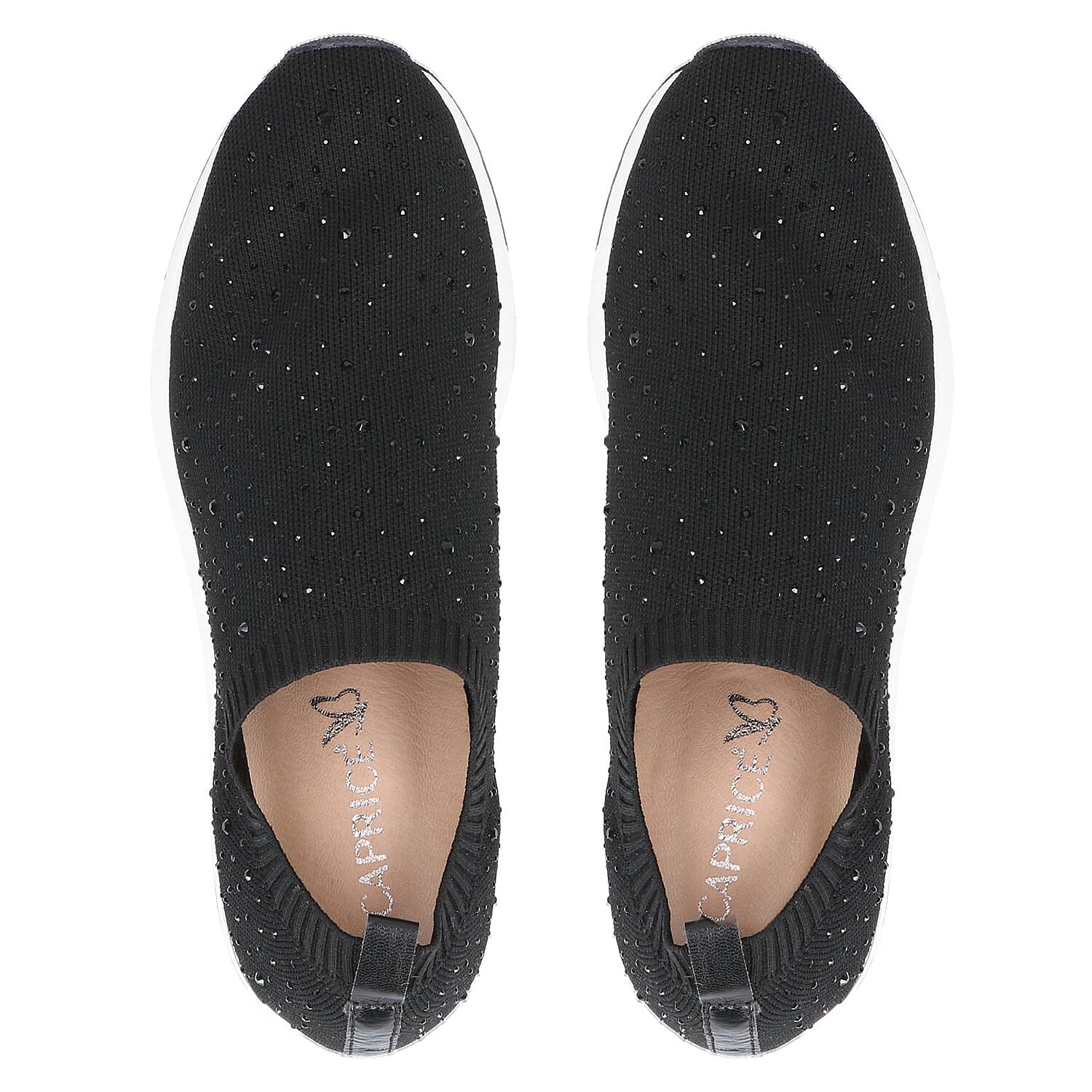 Caprice Knit Embellished Leather Trainers in Beige (Size 3)