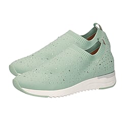 Caprice Knit Embellished Leather Trainers in Mint Colour (Size 3)
