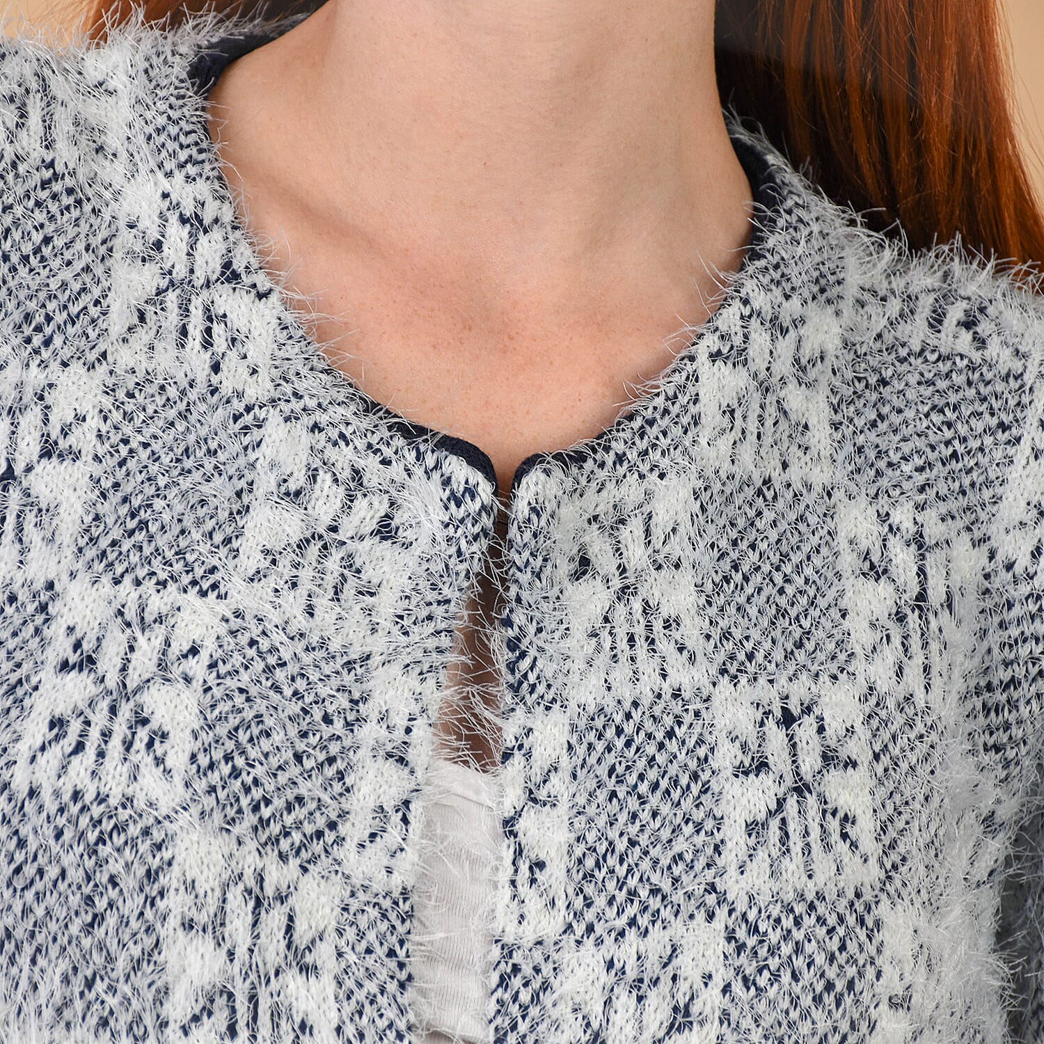 JOVIE Rhombic Pattern Winter Coatigan with Two Pockets  (Size 55x82Cm) - Navy & White