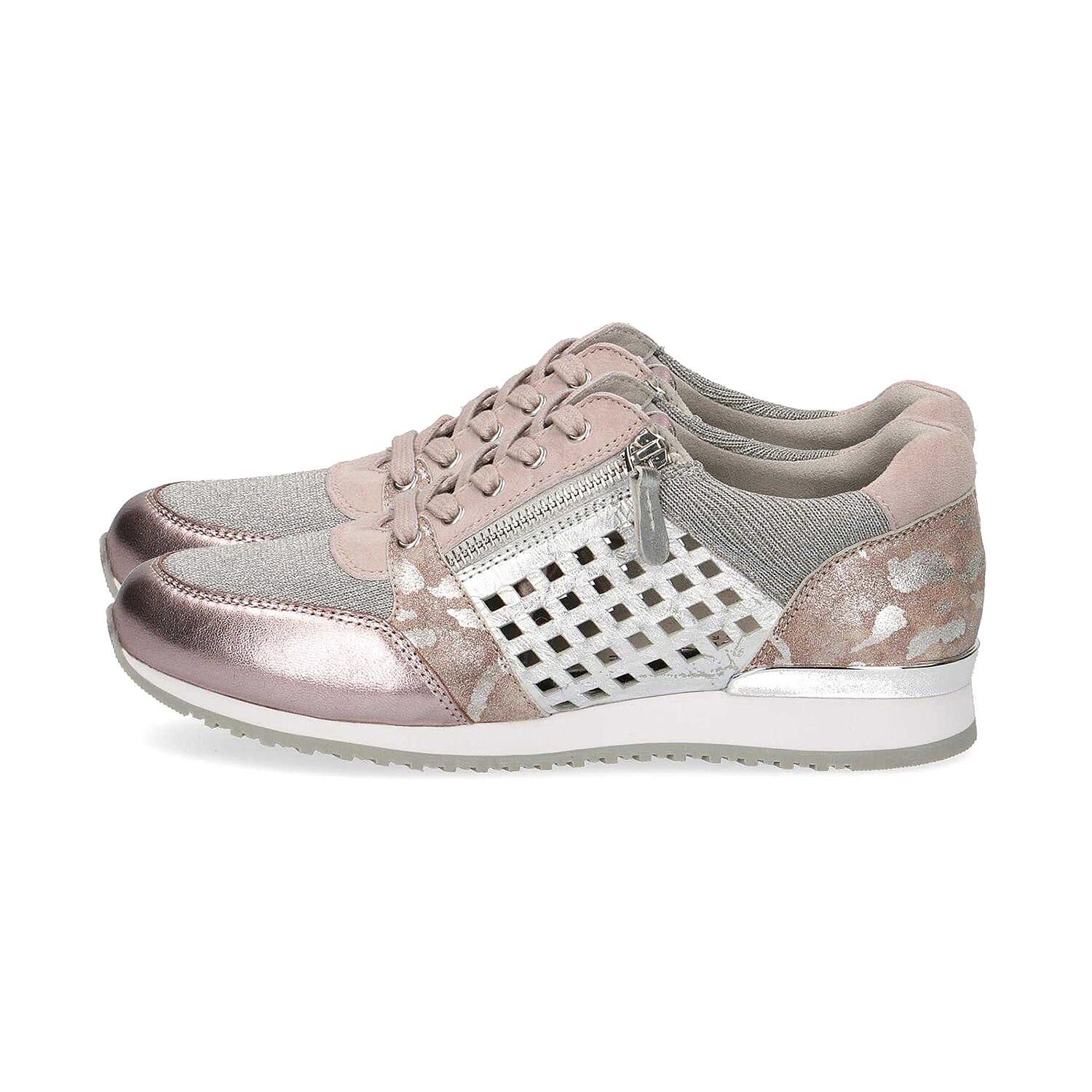 Caprice Metallic Leather Trainer in Pink (Size 3.5)