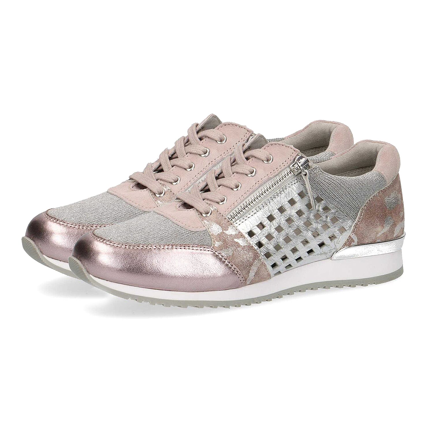 Caprice Metallic Leather Trainer in Pink (Size 3.5)