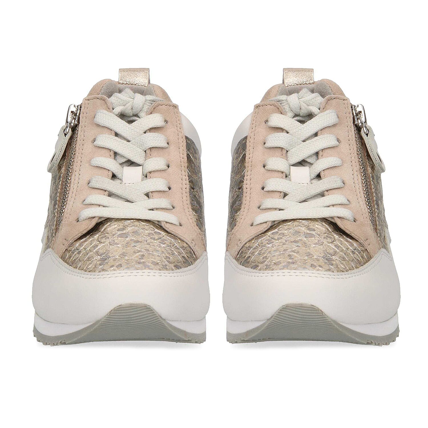 Caprice Leather Zip Trainers in Nude,white & Gold (Size 3)