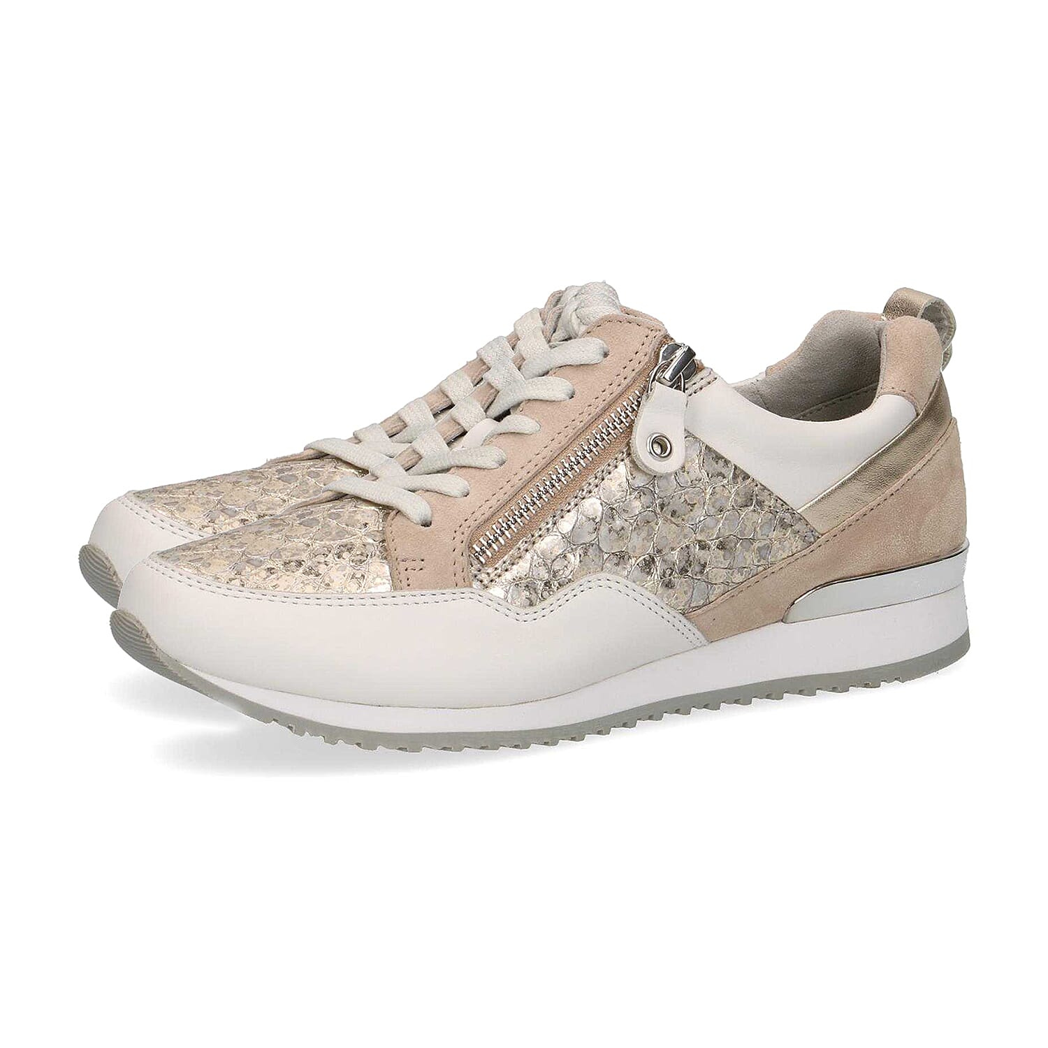 Caprice Leather Zip Trainers in Nude,white & Gold (Size 3)