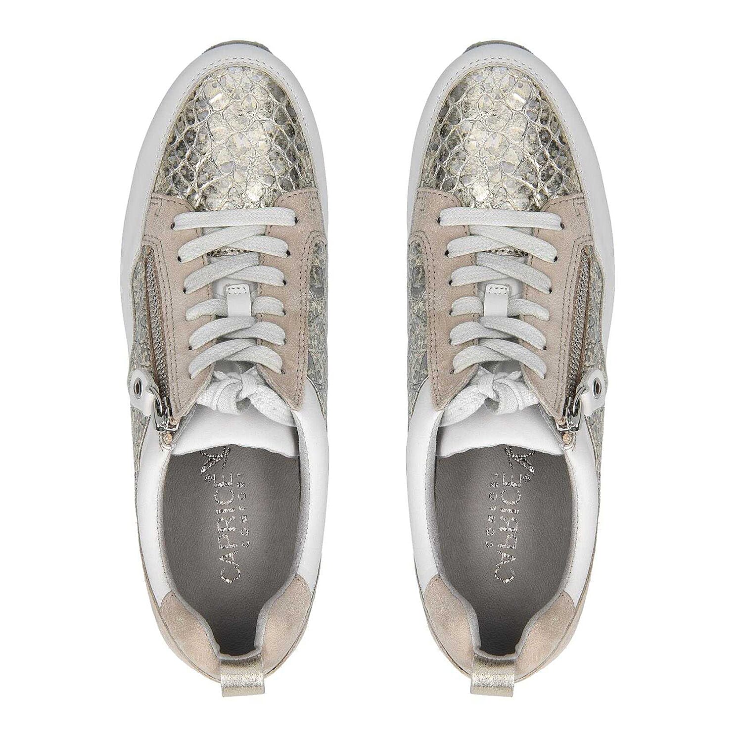 Caprice Leather Zip Trainers in Nude,white & Gold (Size 3)