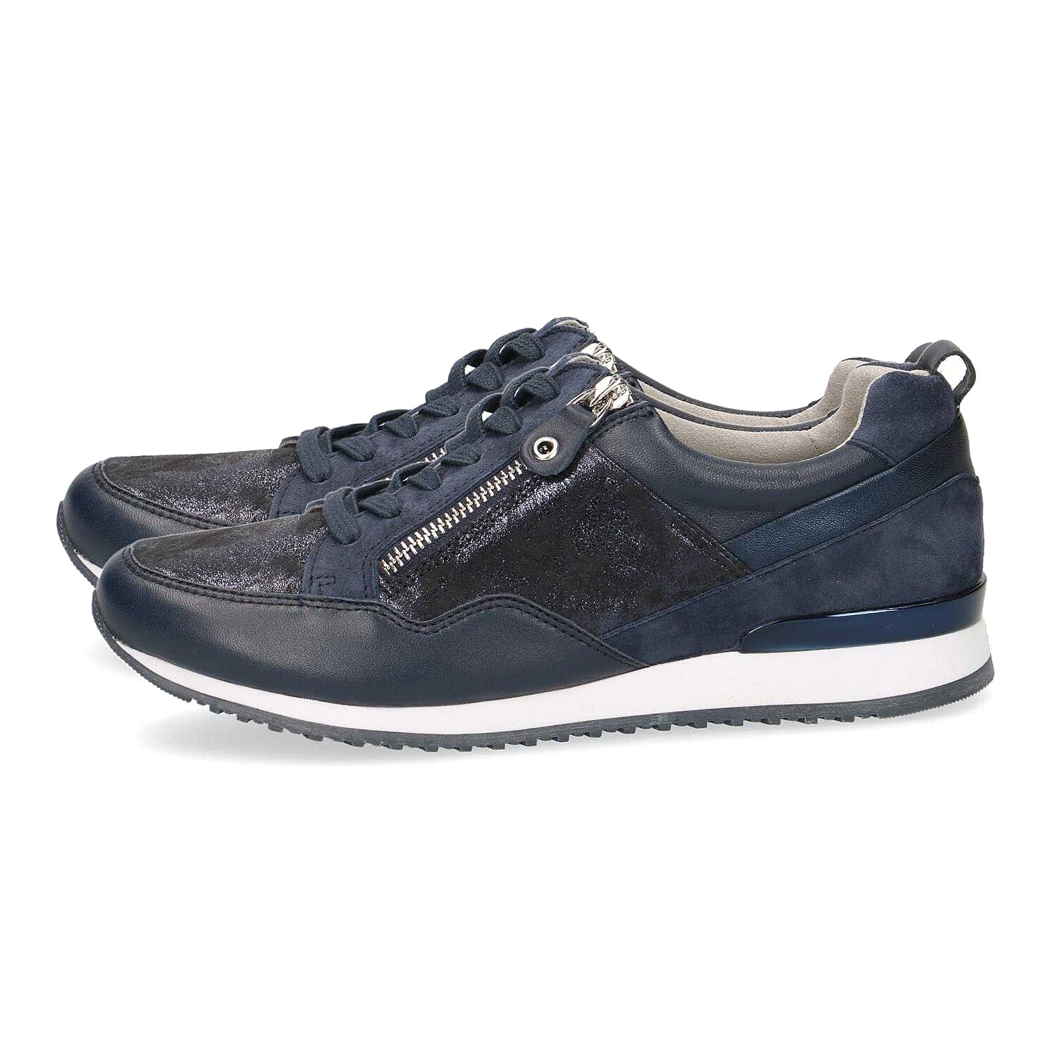 Caprice Leather Zip Trainers in Navy (Size 8)