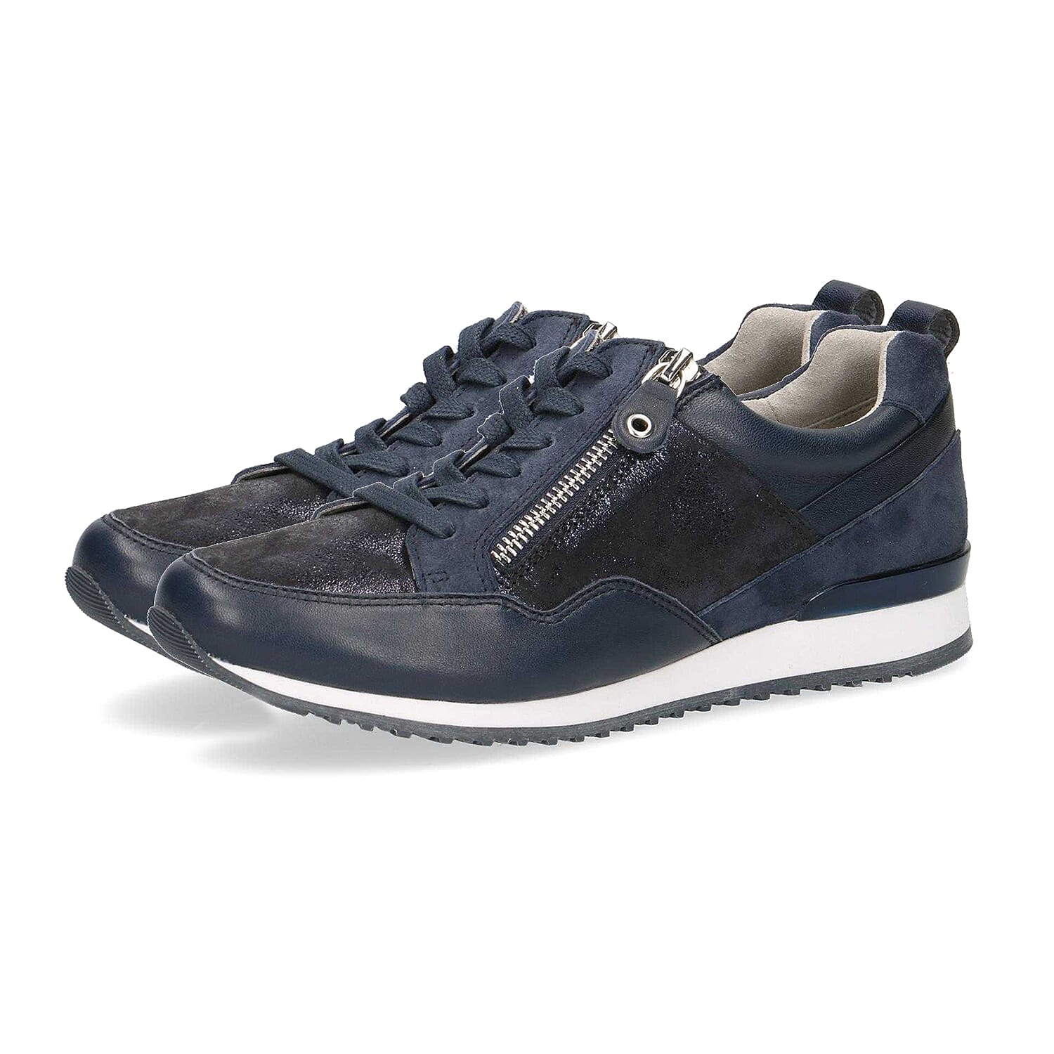 Caprice Leather Zip Trainers in Navy (Size 8)