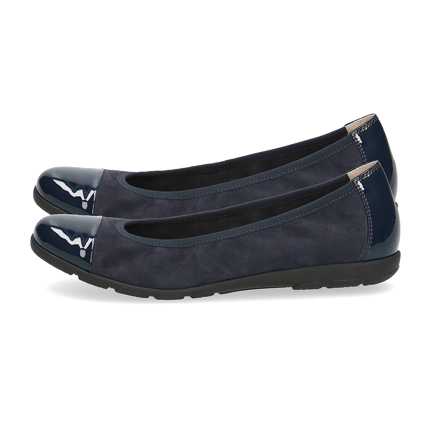 Caprice Leather Ballerina Shoe in Navy 