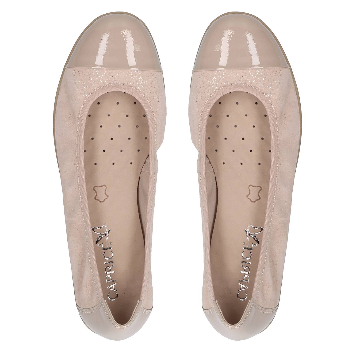 Caprice Leather Ballerina Shoe in Navy 