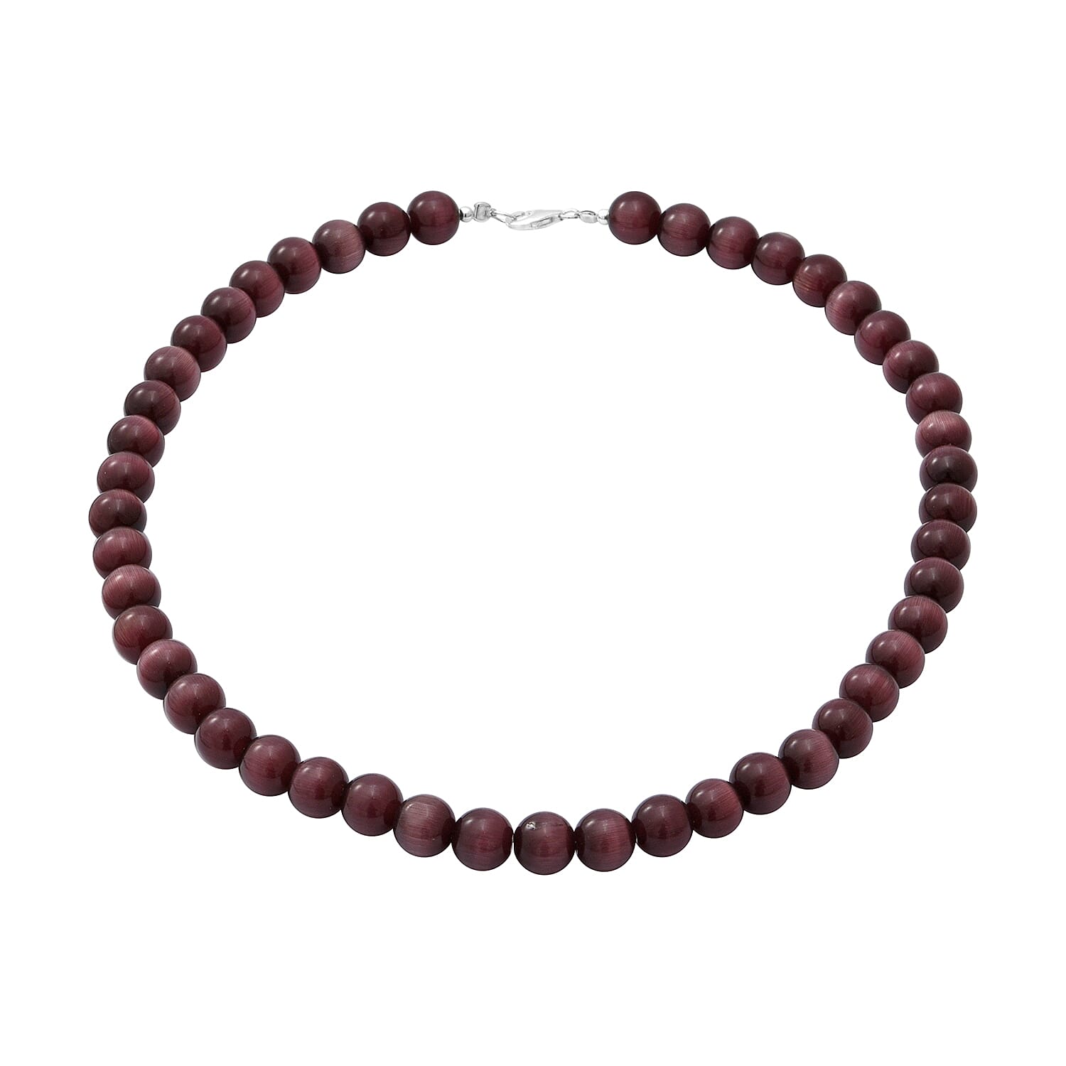 Purple Cats Eye Beads Necklace (Size 18) in Sterling Silver 296.00 Ct.